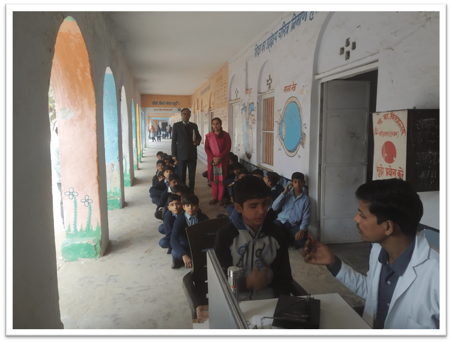 Student beneficiaries during eye -checkup at eye treatment camp