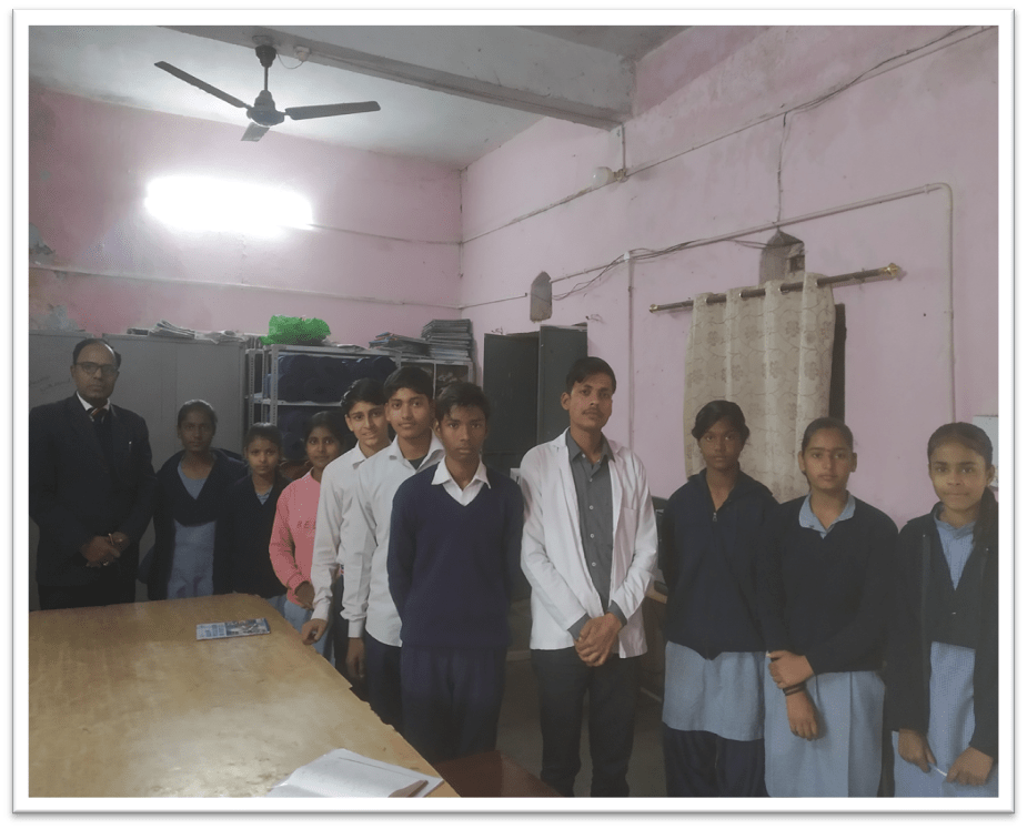 Students are waiting for their eye-checkup during eye treatment camp